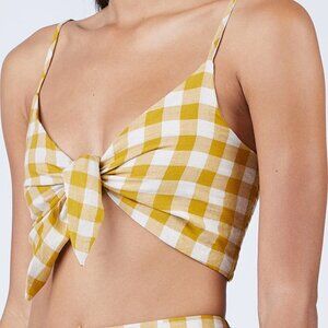 NWT Reverse Clothing Gingham Mustard and White Tie Front Crop Top